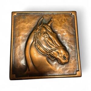Horse 4 x 4 inch copper plate repousse profile Vintage